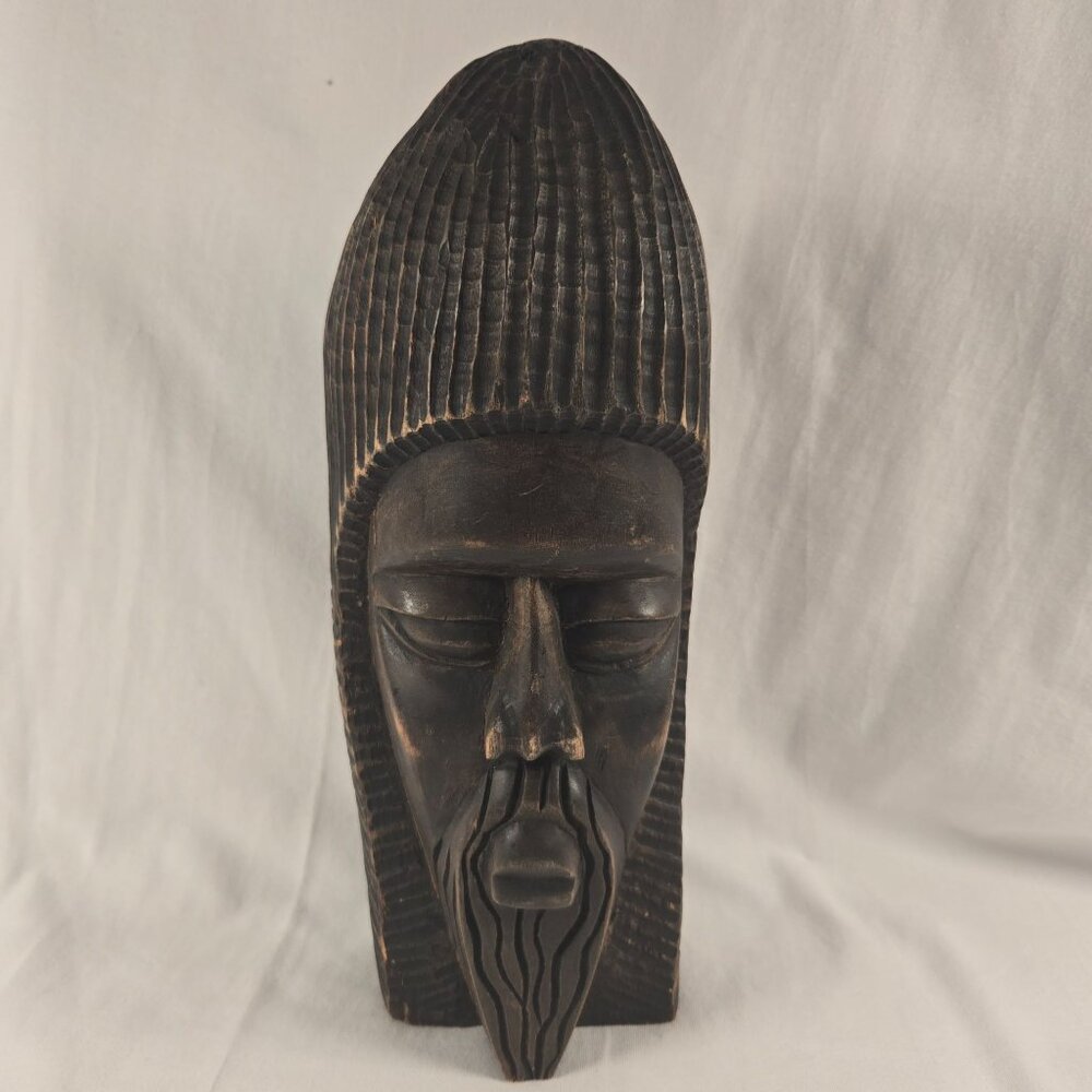 Vintage 12" Hand Carved African Tribal Bust Sculpture Wooden Ebony? Duel‎ Sided